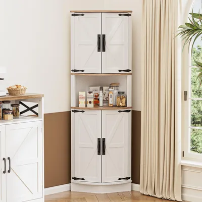 Eckschrank 165 cm, 4 Türen, 5 Böden, Holz, weiß