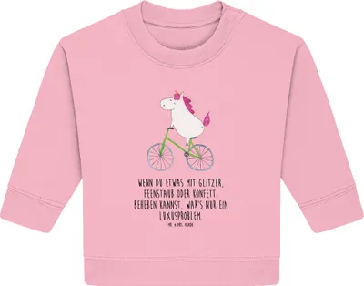 Produktbild von Mr. & Mrs. Panda Organic Baby Pullover Einhorn Radfahrer 6. - 12. Monat - Baumwolle Pink - Geschenk, Kummer, Rad, Unicorn, Einhörner, Bullover, Konfetti
