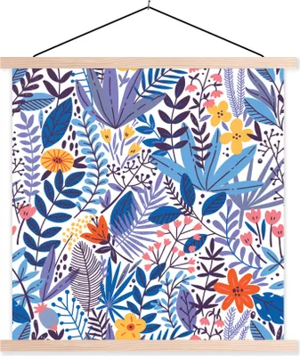 Produktbild von MuchoWow® Textilposter Sommer - Flora - Weiß 60x60 cm mit holzfarbenen Rahmen - Wanddekoration