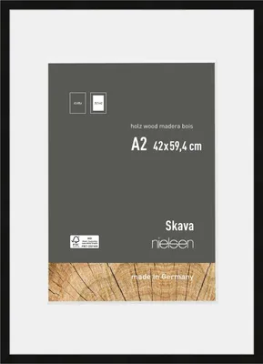 Produktbild von nielsen Holz Bilderrahmen Skava Schwarz, 42,0 x 59,4 cm (A2) - mit Passepartout 29,7x42 cm (A3) cm