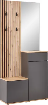Productafbeelding van Compacte garderobe >Simple< in antraciet/eikenhout "Artisan" - 88x195x35 cm (breedte x hoogte x diepte)
