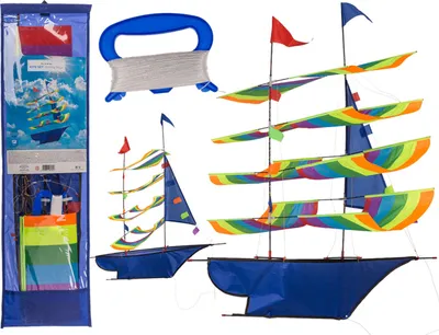 Produktbild von Flugdrachen-Set aus Polyester im Regenbogendesign, 70 x 60 cm, inklusive 80 m Schnur