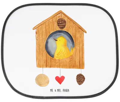 Produktbild von Mr. & Mrs. Panda Sonnenschutz Auto Vogel Haus - Weiß - Geschenk, Familie, Seitenscheibe, fenster, Zuhause, Autosonnenschutz, Castle, autofenster, Lustige Sprüche