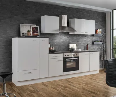 Produktbild von Küchenblock mit Glaskeramikkochfeld Classic 300 cm in weiß matt
