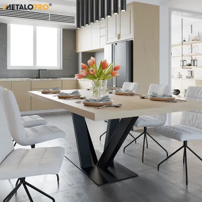 Produktbild von MetaloPro Zentrale Spider Tischgestell, Stabile Metall Tischbeine für Esstisch, Moderne Schwerlast Stahlkonstruktion, Elegante Schwarze Tischkufen mit Bodenschonern, Perfekt für Wohnzimmer oder Büro