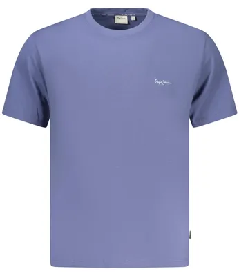 Image de T-shirt homme bleu, manches courtes, durable, brodé, col rond