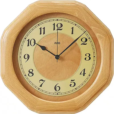 Immagine prodotto di AMS 5859/18 Orologio da parete radiocontrollato analogico ottagonale in legno massiccio di faggio
