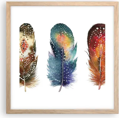 Produktbild von Gerahmtes Poster - Rahmen in heller Eiche - Feder Vogel Farbe - 40x40 cm - Wand Bild - Wanddeko - Wandbilder - Kunstposter - Wandposter - Bilderrahmen - Bilder - Kunstdruck - P2NAC40x40-4927
