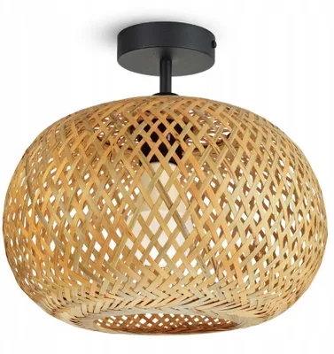 A close-up shot of a bamboo pendant light fixture.