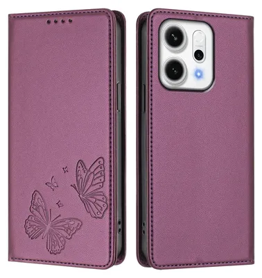 Produktbild von Lederhülle für Oppo Reno14 /Reno14 F 5G, Schmetterling Prägung Leder Brieftasche Schutzhülle mit Ständer Lila