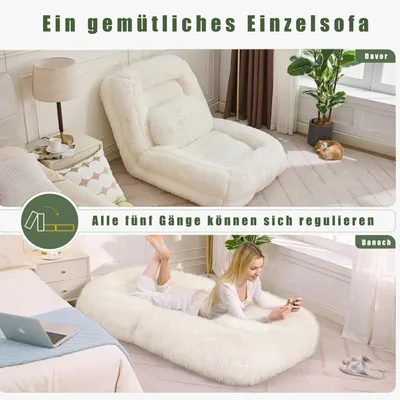 Produktbild von okwish Chaiselongue Bodensofa Lazy Sofa 1-Sitzer 5-Stufen Verstellbar Klappfunktion Liegefläche Plüschstoff Beige
