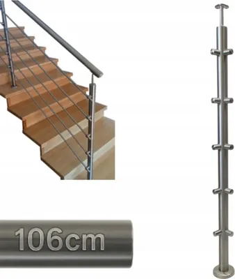 Immagine prodotto di Paletto per ringhiera - Acciaio inox - 106 x 4,24 cm - Paletto angolare - 5 maniglie assiali - Regolazione dell'angolo - Interno ed esterno - Ringhiera per scale