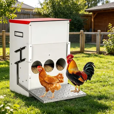 Produktbild von Kükenfütterungsautomat 15 kg - Futterspender - Metall - Robust - Stabil - 36x43x50 cm