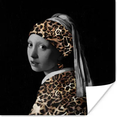 Produktbild von MuchoWow® Poster Das Mädchen mit dem Perlenohrring - Pantherdruck - Johannes Vermeer 50x50 cm - Wohnzimmerdekoration