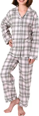 Produktbild von Mädchen Flanell Pyjama langarm Schlafanzug kariert mit Knopfleiste - 291 401 15 556 ; rosa , 128
