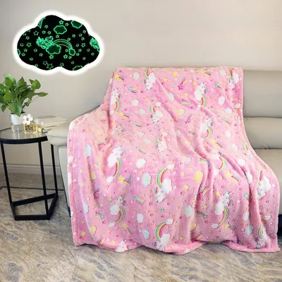 Produktbild von Flanell Decke 150x200 cm, Einhorn, leuchtend im Dunkeln, für Kinder