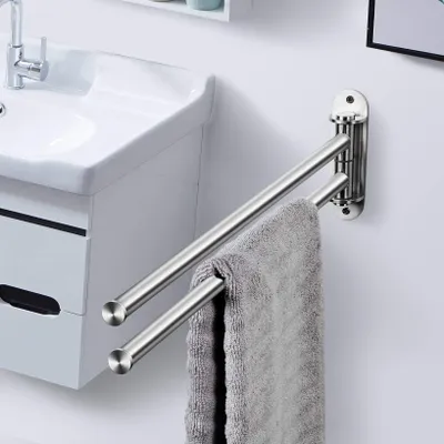 Immagine prodotto di Portasciugamani girevole in acciaio inossidabile, con due bracci, lunghezza 40 cm, da montare a parete