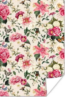 Produktbild von MuchoWow® Poster Blumen - Insekten - Rosa 60x90 cm - Wanddekoration