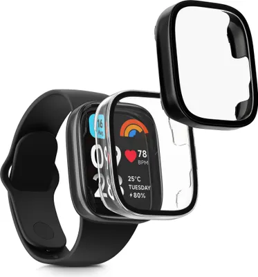 Produktbild von kwmobile 2x Cover kompatibel mit Xiaomi Redmi Watch 3 Active / Redmi Watch 3 Lite Hülle - Fullbody Fitnesstracker Case Set aus Glas - Transparent