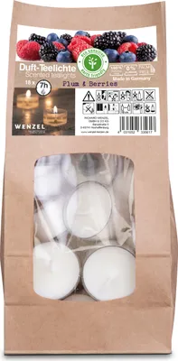 Produktbild von 18 Stück Duft Teelichter Plum Berries von Wenzel aus natürlichem Wachs