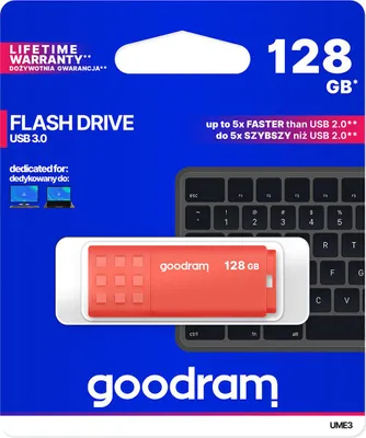 Obrázek produktu pro Goodram UME3, 128 GB, USB Typ-A, 3.2 Gen 1 (3.1 Gen 1), 60 MB/s, Čepice, Oranžová