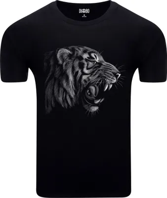 Produktbild von Diarbo Herren T-Shirt mit Aufdruck Wildtierporträts Tigerkopf Schwarz Gr.3XL