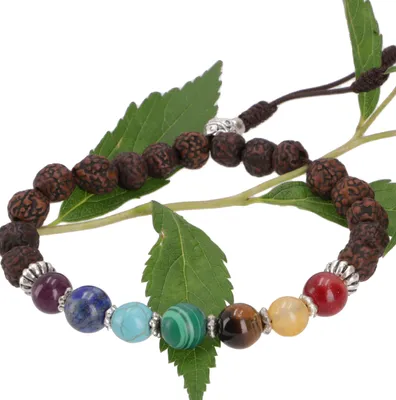 Produktbild von 7 Chakran Mala Armband, Handmala mit Halbedelsteinen, Yoga Schmuck, Meditationsschmuck 8 mm - Rudraksha Buddha Armband, Mehrfarbig, Armreifen & Armbänder Modeschmuck