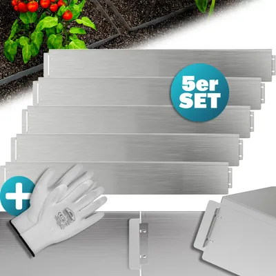 Image de GARDEBRUK® Bordure de jardin métal 5m 100x14cm galvanisé gants bordure parterre plate-bande délimitation herbe gazon métallique argent