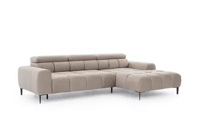 Produktbild von DOMO-HOME Ecksofa PLAZA Mini mit Elektrischer Sitzverstellung 270x177cm | Moderner Stil |Hoher Komfort | Verstellbare Kopfstützen | Bezug Solar in Beige | Farbe schwarz | Links