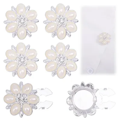 6 Kunstperlen-Strass-Clip-On-Knöpfe für Bluse und Hemd, silber