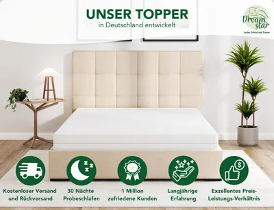 Produktbild von 10cm Ergonomischer 7-Zonen Matratzentopper | H2&H3 | 140 x 200 cm | Matratzenauflage | DREAMSTAR Easy Flex