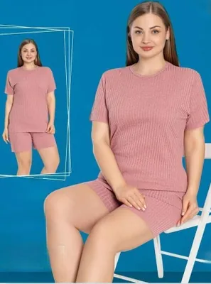Immagine prodotto di Pigiama donna rosa 3XL shorty set 2 pezzi cotone C-93