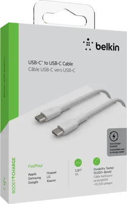 Produktbild von Belkin USB-C/USB-C Kabel      1m ummantelt, weiß     CAB004bt1MWH