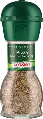 Produktbild von Kotanyi Pizzakräuter Würzmischung grob fein in einer Gewürzmühle 24g