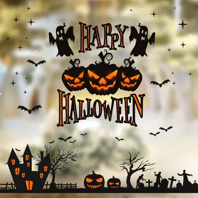 Produktbild von Halloween-Fensteraufkleber Dekoration, Halloween statischer Aufkleber, Kürbisaufkleber, Fensterdekorationen, DIY Fensterfolie, Dekorationen für Halloween-Partys, Wohnraumdekoration