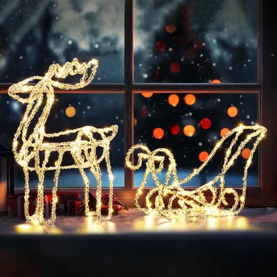 Rentier-Schlitten Weihnachtsbeleuchtung 100 LED warmweiß IP44