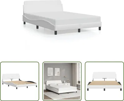 Produktbild von The Living Store Bettgestell mit Kopfteil Weiß 140x200 cm Kunstleder