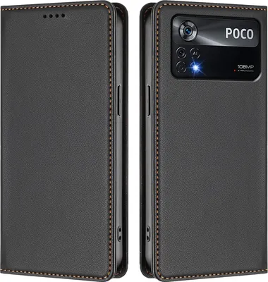 Obrázek produktu pro Kožené pouzdro pro Xiaomi Poco X4 Pro 5G, magnetické flipové pouzdro zPolyuretankůže se stojánkem Černá