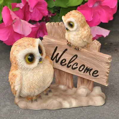 Produktbild von Gartenfigur Dekofigur Eulen Willkommen