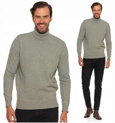 Produktbild von Männerpullover - Rollkragenpullover Größe S - klassischer Pullover grau - Baumwollpullover