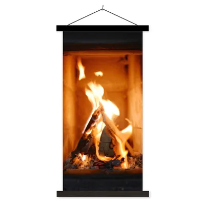 Produktbild von MuchoWow® Textilposter Verbrennung von Holz in einem Kamin 40x80 cm mit schwarzem Rahmen - Wandemalerei