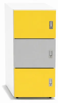 Image de Armoire de rangement tendance aux portes colorées, en jaune et gris