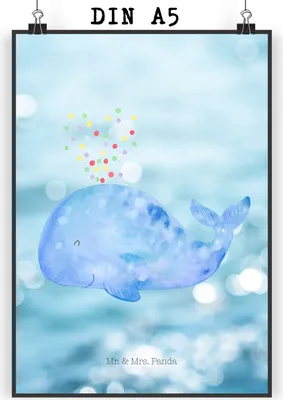 Produktbild von Mr. & Mrs. Panda Bild Wal Konfetti DIN A5 - Oceanblue - Geschenk, kunstposter, Meer, Plakat, drucke, wanddeko, Neustart, Wale, Geburtstag, Wandbild, Abnehmen, Diät
