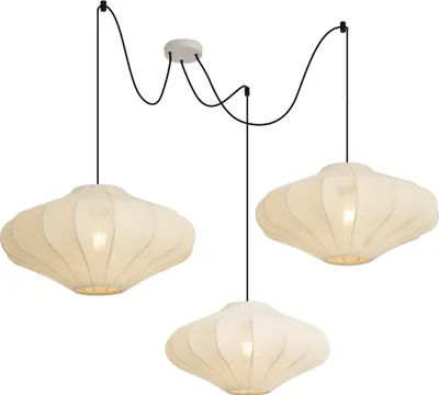 Produktbild von QAZQA - Japandi Japandi Hängelampe I Pendellampe I Pendelleuchte Beige 50cm 3-flammig - Plu I Wohnzimmer I Schlafzimmer - Textil Rund - LED geeignet E27