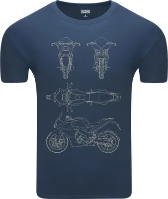Produktbild von Diarbo Herren T-Shirt mit Blaupausen Druck Sportmotorrad Denim Gr.M
