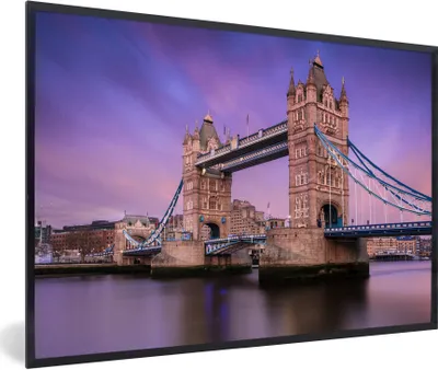Produktbild von MuchoWow® Gerahmtes Poster Rosa Farben am Himmel über der Tower Bridge in London 90x60 cm - Poster mit Schwarzem Bilderrahmen Wandposter Rahmen Foto Bilder - Fotorahmen - Foto-Plakat