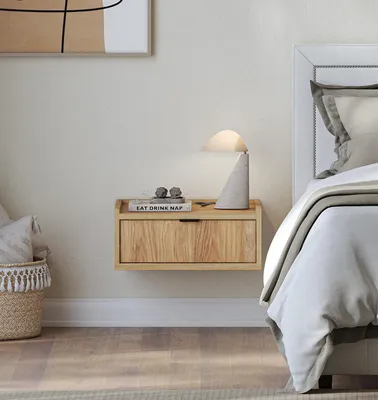 Produktbild von AX LIVING Nordiva Nachttisch mit Schublade 40 cm Hikora Natur hängend