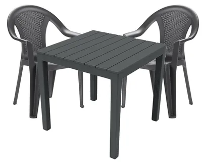 Produktbild von Sitzgarnitur Bistrogarnitur 3-teilig Anthrazit Rattan/Holzoptik
