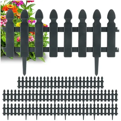 Obrázok produktu pre Vilde | Záhonový obrubník - 12ks v sade - 49x21 cm - Odolný voči poveternostným vplyvom - Plast - Záhradný plot sivý