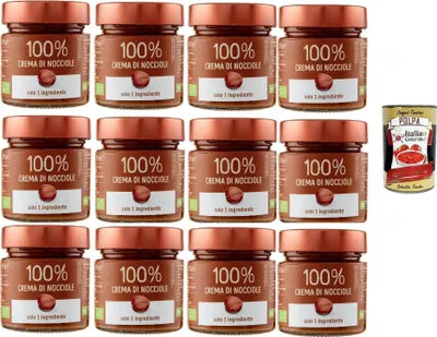 Produktbild von Eurocompany, Crema Spalmabile 100% Di Nocciole, Brotaufstrich creme 100% Haselnüsse, Nur eine Zutat, 12x 175g + Italian Gourmet polpa 400g